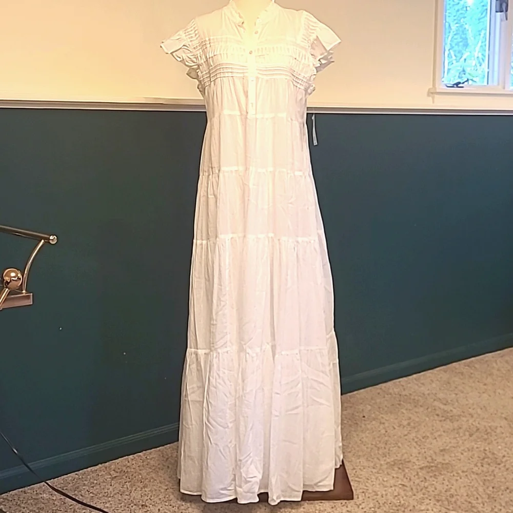 NWT BOSTON PROPER white tiered shift maxi dress - Picture 2 of 13